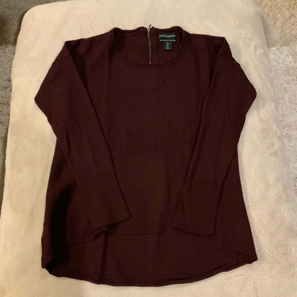 Cynthia Rowley Maroon L Wool Sweater Alpine Classic Scandi Normcore Cottagecore